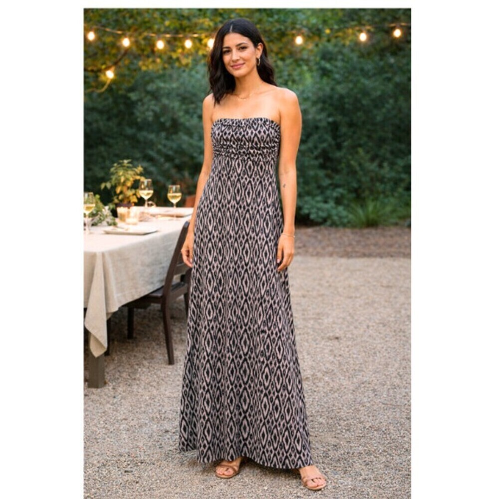Banana Republic Maxi Dress Strapless Diamond Resort Costal Effortless Chic XS